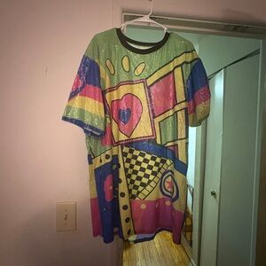 Colorful Sequin Graphic Tee Dress - Rainbow Pop Art